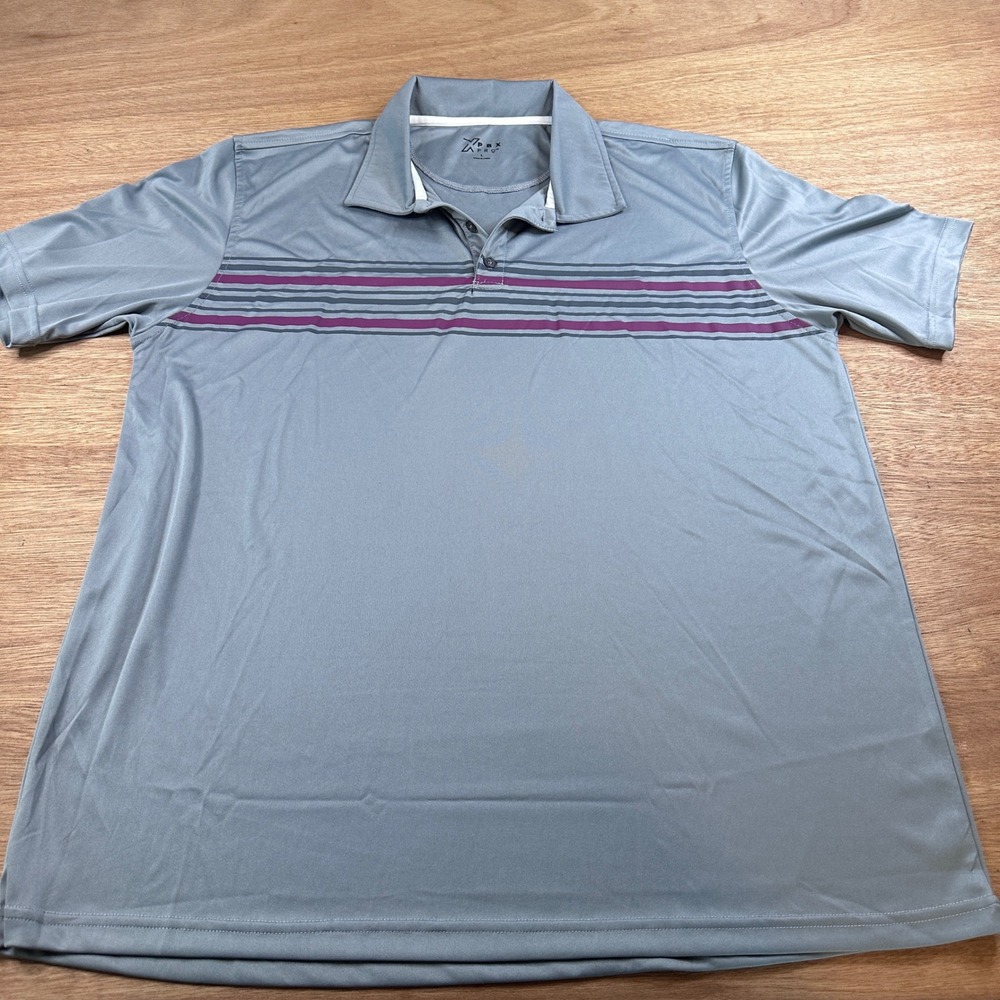 PBX Pro Men's Gray Striped Performance Polo Shirt‎ Size Large Golf Casual